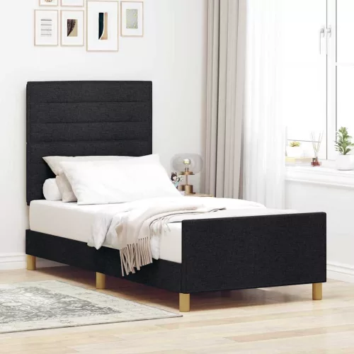 vidaXL Ágykeret fejtámlával Fekete 80 x 200 cm szövet