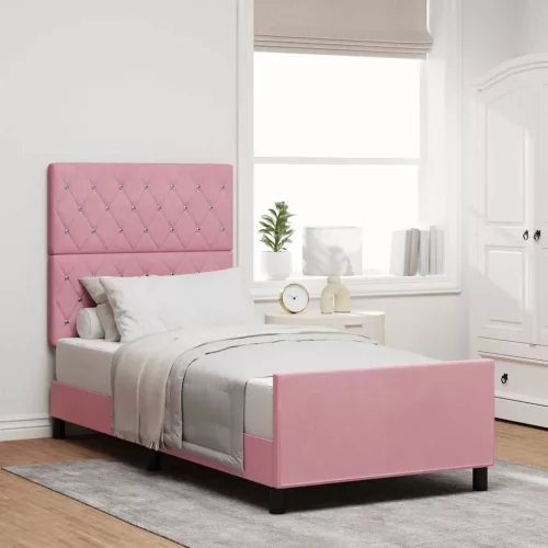 vidaXL Boxrugós ágy fejtámlával Rózsaszín 90 x 200 cm Bársony