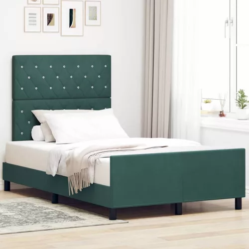 vidaXL Boxrugós ágy fejtámlával Sötétzöld 120 x 200 cm Bársony