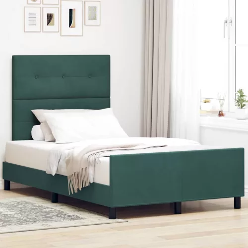 vidaXL Boxrugós ágy fejtámlával Sötétzöld 120 x 190 cm Bársony