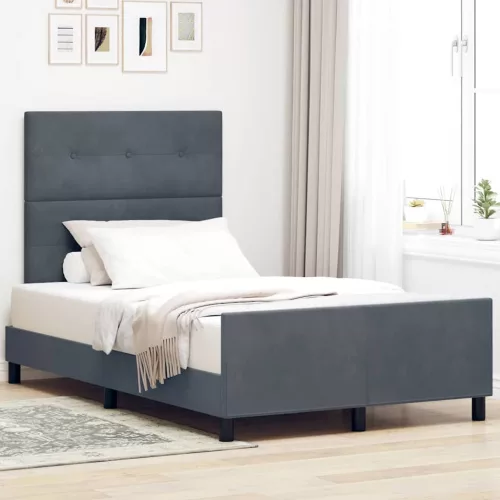 vidaXL Boxrugós ágy fejtámlával Sötétszürke 120 x 200 cm Bársony