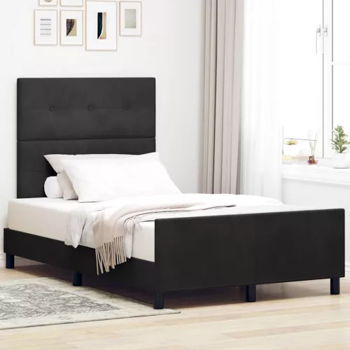 vidaXL Boxrugós ágy fejtámlával Fekete 120 x 200 cm Bársony