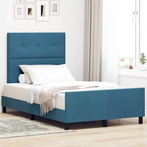 vidaXL Boxrugós ágy fejtámlával Sötét kék 120 x 200 cm Bársony