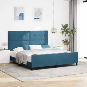  vidaXL Boxrugós ágy fejtámlával Sötét kék 180 x 200 cm Bársony