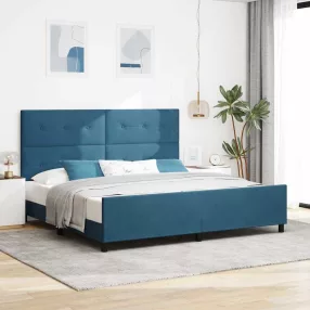   vidaXL Boxrugós ágy fejtámlával Sötét kék 200 x 200 cm Bársony