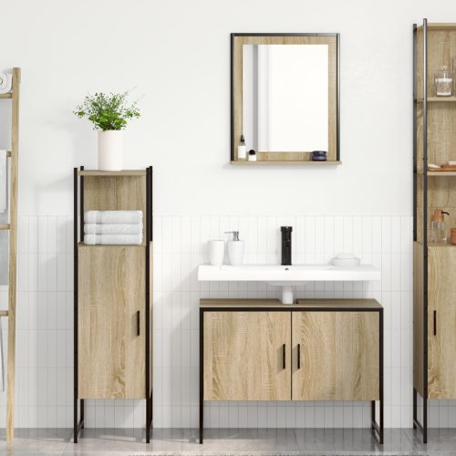 3 részes fürdőszoba bútor készlet Sonoma tölgy mérnökfából, Fürdőszoba tükör polccal Sonoma tölgy 50x12x60 cm mérnökfából