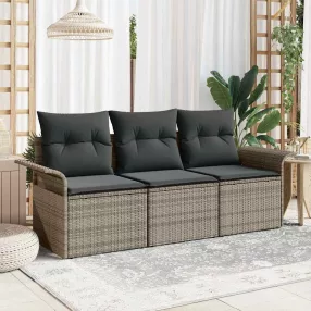 Kerti Kanapé Szett 3 pcs Szürke 196 x 62 x 85cm polirattan