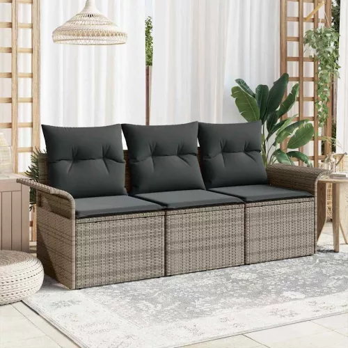 Kerti Kanapé Szett 3 pcs Szürke 196 x 62 x 85cm polirattan