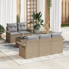 6 darabos kertkanapé szett párnákkal bézs poli rattan