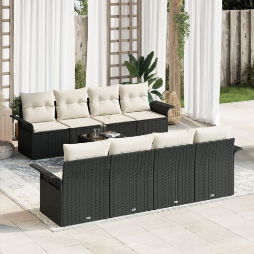 9 darabos kerti kanapé szett párnákkal fekete poly rattan