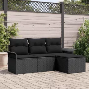Kanapé Szett párnával 4 pcs Fekete polirattan