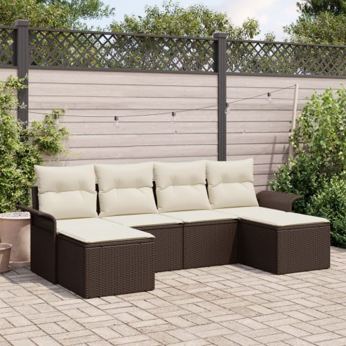 6 db-os Kert Sofa Készlet Párnákkal Barna Poli Rattan