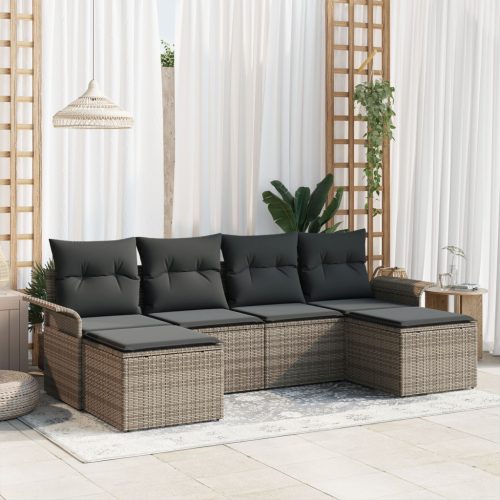6 darabos kertiszofa szett párnákkal, szürke poli rattan
