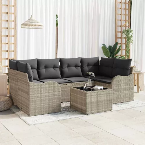 Kerti Kanapé Szett Világosszürke 55 x 55 x 37 cm polirattan