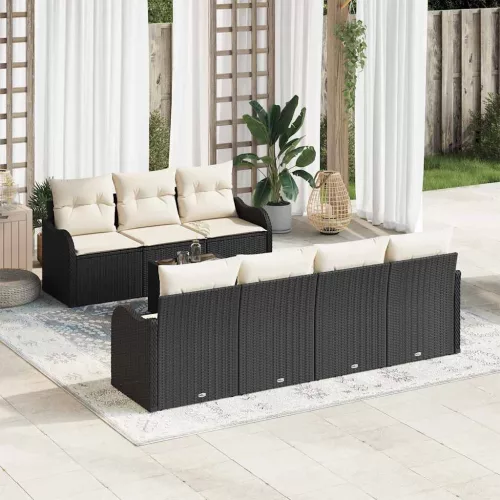 Kerti Kanapé Szett Fekete 55 x 55 x 37 cm polirattan