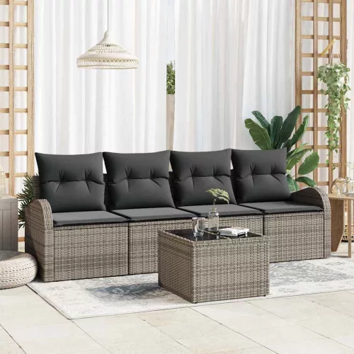 Kerti Kanapé Szett Szürke 55 x 55 x 37 cm polirattan