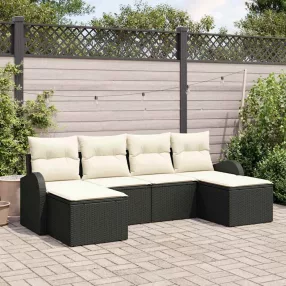 Kerti Kanapé Szett párnával 6 pcs Fekete Poly Rattan
