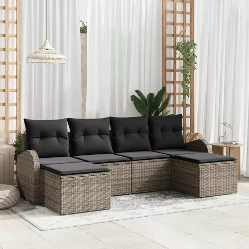 Kerti Kanapé Szett párnával 6 pcs Szürke Poly Rattan