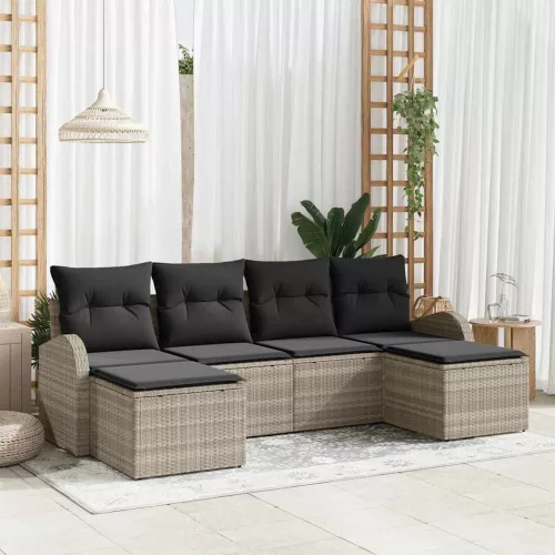 Kerti Kanapé Szett párnával 6 pcs Világosszürke Poly Rattan