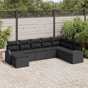 Kerti Kanapé Szett párnával 8 pcs Fekete Poly Rattan