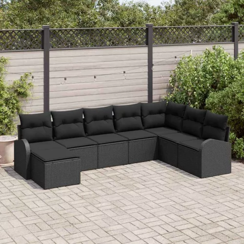 Kerti Kanapé Szett párnával 8 pcs Fekete Poly Rattan