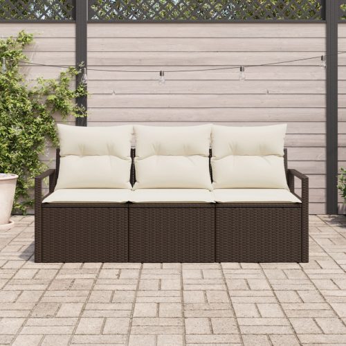 3 darabos kerti kanapé szett párnákkal Barna Poli Rattan, 2 személyes kerti kanapé párnákkal Barna Poli Rattan