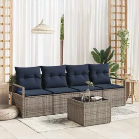 vidaXL Kanapé Szett 5 pcs Szürke és Kék polirattan
