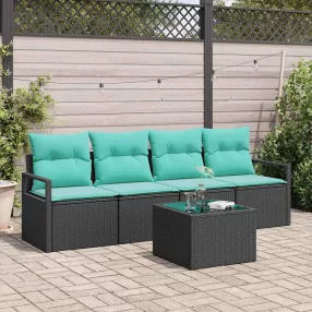 vidaXL Kanapé Szett 5 pcs Fekete és Türkiz polirattan