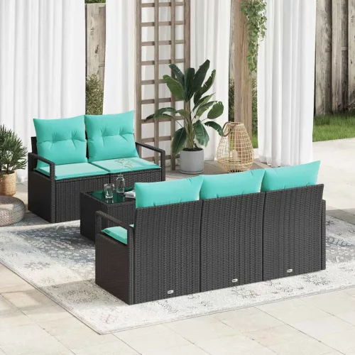 vidaXL Kanapé Szett 6 pcs Fekete és Türkiz polirattan