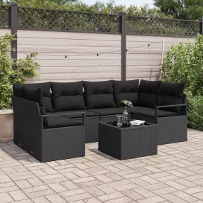 vidaXL Kanapé Szett 7 pcs Fekete polirattan