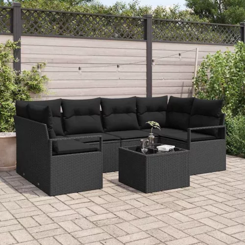 vidaXL Kanapé Szett 7 pcs Fekete polirattan