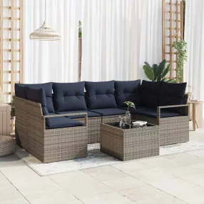 vidaXL Kanapé Szett 7 pcs Szürke és Kék polirattan