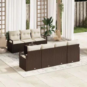   8 darabos Kerti Sofa Szett Párnákkal Barna Poli Rattan, 2 Személyes Kerti Sofa Párnákkal Barna Poli Rattan