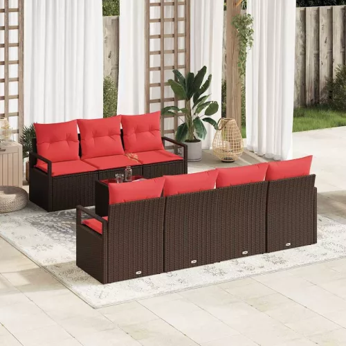 vidaXL Kanapé Szett párnával 8 pcs Barna és Piros polirattan