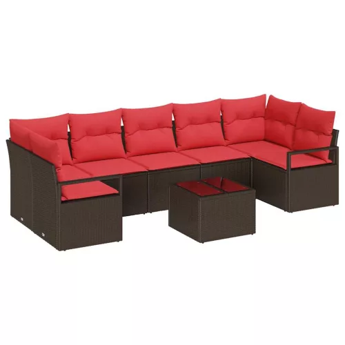 vidaXL Kanapé Szett 8 pcs Barna és Piros polirattan