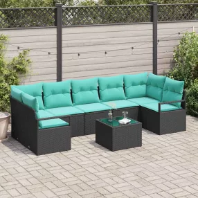 vidaXL Kanapé Szett 8 pcs Fekete és Türkiz polirattan