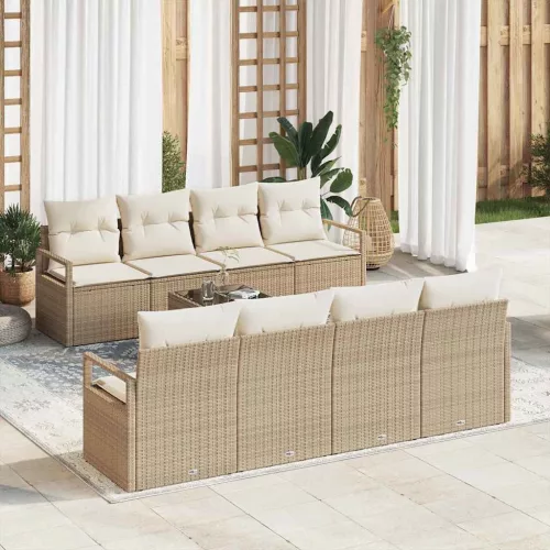 Kanapé Szett párnával 7 pcs Beige és krém polirattan