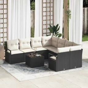   Kanapé Szett 9 db 8-Ülőhelyek száma Fekete és Krém Polyrattan