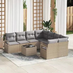 9 darabos Kerti Kanapészett Párnákkal Bézs Poly Rattan