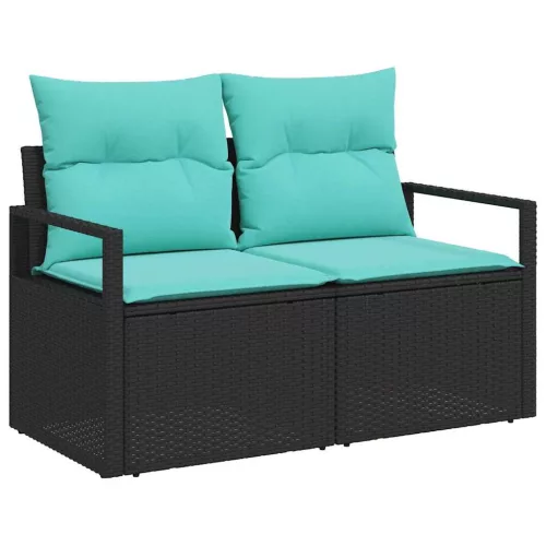vidaXL Kanapé Szett párnával 9 pcs Fekete és Türkiz polirattan