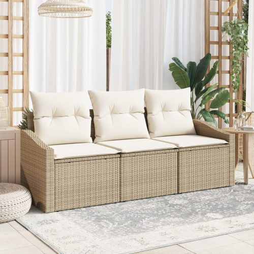 3 darabos Kerti Kanapé Szett Párnával Bézs Poly Rattan