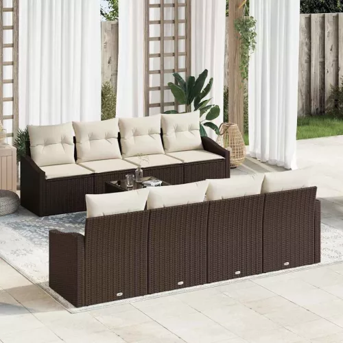 Kerti Kanapé Szett párnával 9 pcs Barna és Krém 55 x 55 x 37 cm