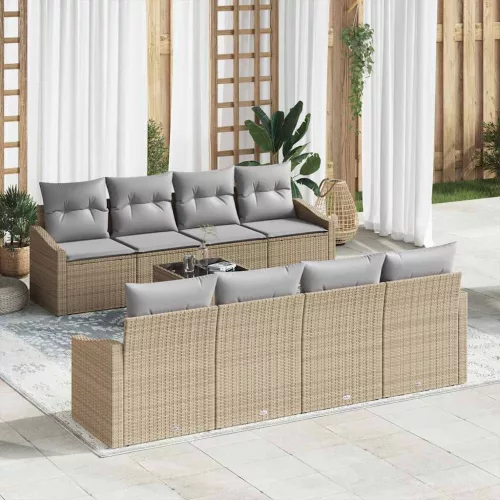 Kerti Kanapé Szett 9 pcs Beige és Világosszürke 55 x 55 x 37 cm