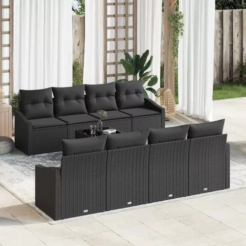 Kerti Kanapé Szett párnával 9 pcs Fekete 55 x 55 x 37 cm