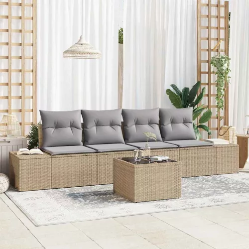 Kanapé Szett 5 db Beige és Világosszürke polirattan