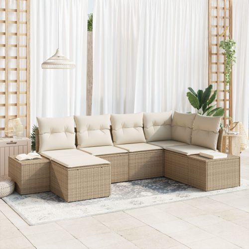 6 részes Kert Sofaszett Párnákkal - Bézs Poli Rattan