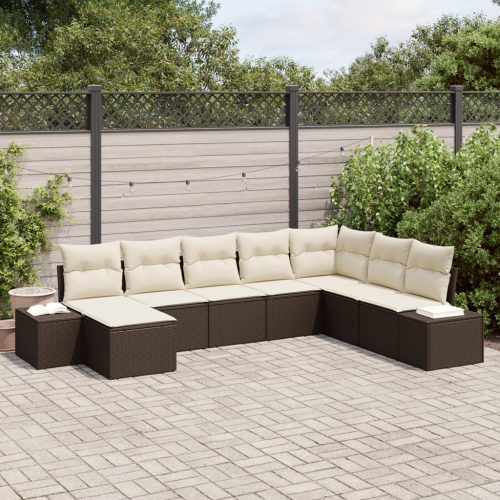 8 darabos kerti kanapészett párnákkal Barna poly rattan