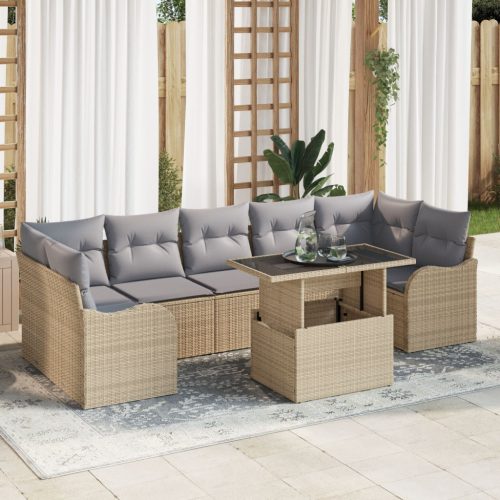 8 Darabos Kerti Sofa Szett Párnákkal Bézs Poli Rattan, 2-Fős Kerti Sofa Párnákkal Bézs Poli Rattan
