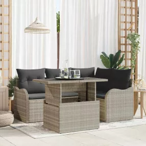   vidaXL Kültéri étkező szett párnával 5 pcs Világosszürke Poli rattan