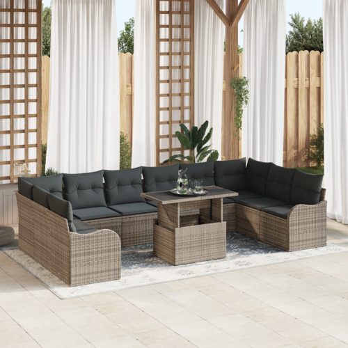 11 Darabos Kertibútor Szett Párnákkal Szürke Polyrattan